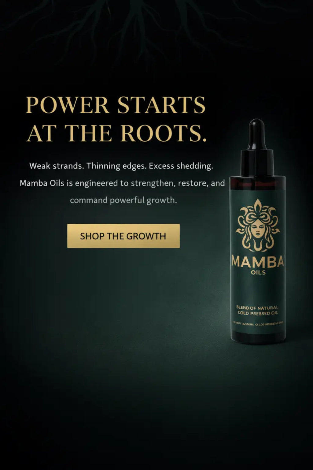 Mamba Oils bottle with promotional text on a dark background